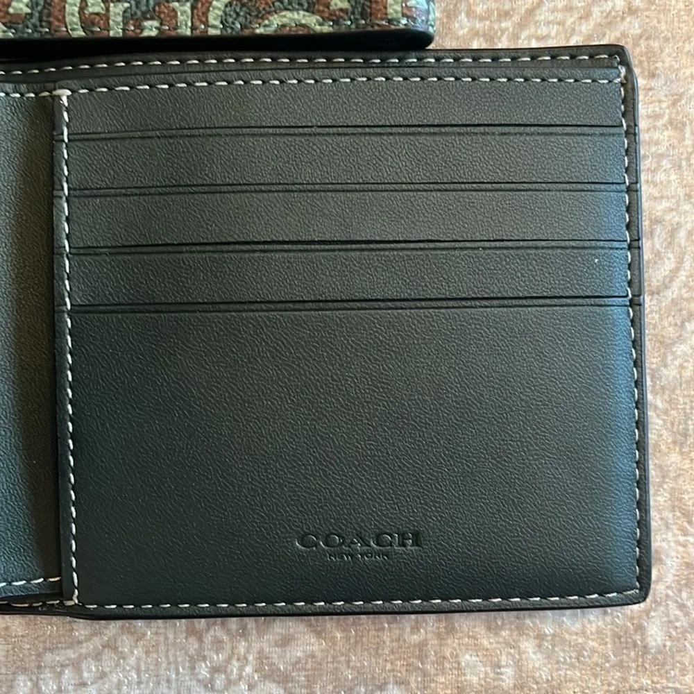 Brand New Coach Genuine Leather 3 in 1 Monogram Amazon Green Wallet & ID Insert